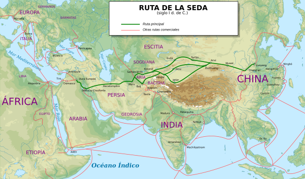 Archivo:Silk Road in the I century AD - es