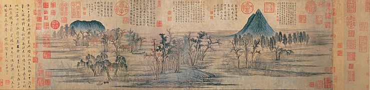 2a Zhao Mengfu Autumn Colors on the Qiao and Hua Mountains (central part)Handscroll, ink and colors on paper, 28.4 x 93.2 cm National Palace Museum, Taipei