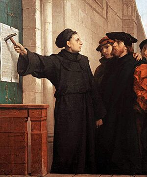 Archivo:Ferdinand Pauwels - Luther hammers his 95 theses to the door