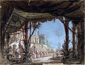 Archivo:Les Troyens à Carthage 1863 - gardens of Didon by the shore - design by Chaperon - Gallica