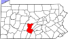 Mapa de Pensilvania con la ubicación del condado de Huntingdon