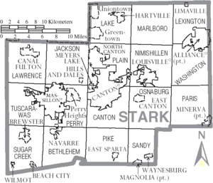 Archivo:Map of Stark County Ohio With Municipal and Township Labels