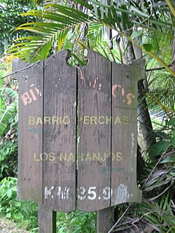 Sign for Barrio Perchas, in Morovis, on Puerto Rico Hwy 155, Km 35.9.jpg