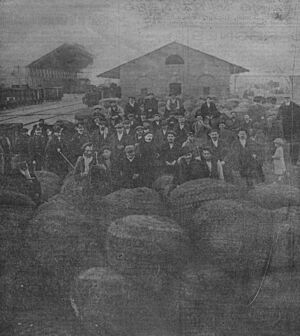 Archivo:1918-01-18, La Mañana, Varios carboneros de Madrid viendo en la estación de las Delicias el carbón de encina que se niegan a venderles los acaparadores (cropped)