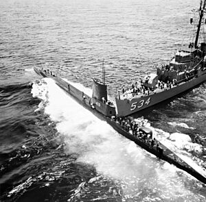 Archivo:Collision between USS Stickleback (SS-415) and USS Silverstein (DE-534) off Oahu, Hawaii (USA), on 29 May 1958 (USN 1036229)