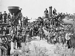 Erste transkontinentale Bahnverbindung Promontory Summit Utah USA 10.05.1869.JPG