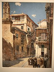 Granada, calle de los oficios, watercolor by Mariano Pedrero, collection Museo ABC, 1913