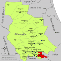 Localización en la comarca de la Ribera Alta