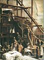 Louis De Pauw supervising the reconstruction of an iguanodon