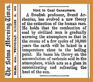 Archivo:19021015 Hint to Coal Consumers - Svante Arrhenius - The Selma Morning Times - Global warming