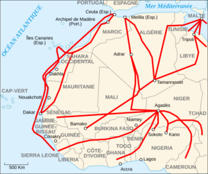 Archivo:Carte des routes d'immigration africaine vers l'Europe