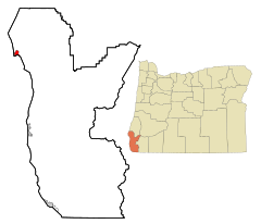 Curry County Oregon Incorporated and Unincorporated areas Port Orford Highlighted.svg