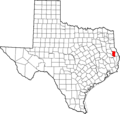 Map of Texas highlighting San Augustine County
