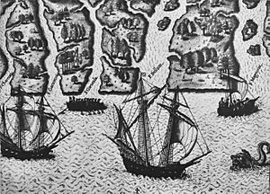 Archivo:Exploration of Florida by Ribault and Laudonniere 1564 by Le Moyne de Morgues