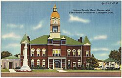 Holmes County Court House, with Confederate Monument, Lexington, Miss. (5528923663).jpg