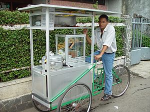 Archivo:Indonesian travelling meatball vendor on bike