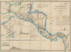 Archivo:Map of Central America, shewing the different lines of Atlantic & Pacific Communication by James Wyld. Title in top margin Map of the boundaries claimed by the different Central American states