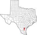 Map of Texas highlighting Jim Wells County