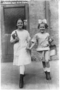 New York City school children. 2 girls with shining faces, opening day