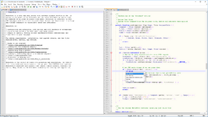 Notepad++ v7 on Windows 10, with MediaWiki 1.27.1 source code, with split window view and autocompletion.png
