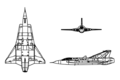 Saab 35 Draken 3-view line drawing
