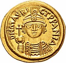 Solidus of Maurice, Carthage, AD 595 (obverse).jpg