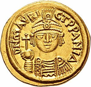 Solidus of Maurice, Carthage, AD 595 (obverse).jpg