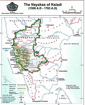 Archivo:Greatest Extent Of Keladi Kingdom during the reign of Shivappa Nayaka