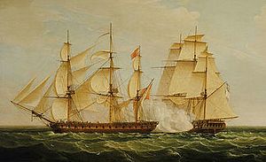Archivo:HMS Pearl and Santa Monica Azores, 1779