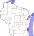 Map of Wisconsin highlighting Ozaukee County