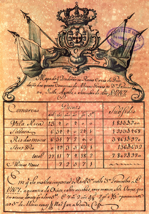 Archivo:Mapa de rendimento do ouro nas Reais Casas de Fundição em Minas Gerais, entre julho e setembro de 1767.