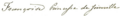 Signature of Princess Francisca (Françoise) of Brazil, Princess of Joinville no bg