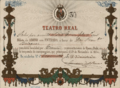 Billete de abono con entrada para el Teatro Real (1850)