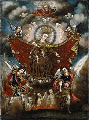 Archivo:Brooklyn Museum - Virgin of Carmel Saving Souls in Purgatory - Circle of Diego Quispe Tito - overall