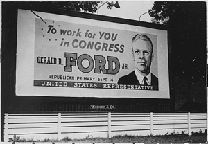 Archivo:Gerald Ford primary campaign for Congress billboard