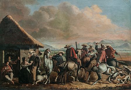 Archivo:Los cazadores a caballo en la posada 1866 por Celestino Martínez