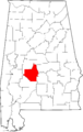 Map of Alabama highlighting Dallas County