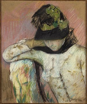 Archivo:Young Woman in a Black and Green Bonnet, Looking Down
