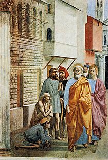 Archivo:Cappella brancacci, San Pietro risana gli infermi con la sua ombra (restaurato), Masaccio