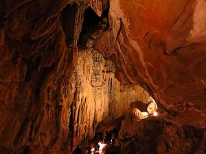 Archivo:Estalagtitas y estalagmitas en las cuevas de las Güixas