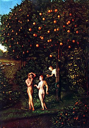 Archivo:Lucas Cranach (I) - Adam and Eve-Paradise - Kunsthistorisches Museum - Detail Tree of Knowledge