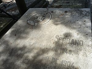 Archivo:Tumba de Urbano González Serrano, cementerio civil de Madrid, detalle
