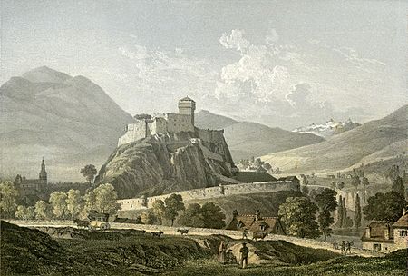 Archivo:Vue du fort de Lourdes Charles Mercereau vers 1860