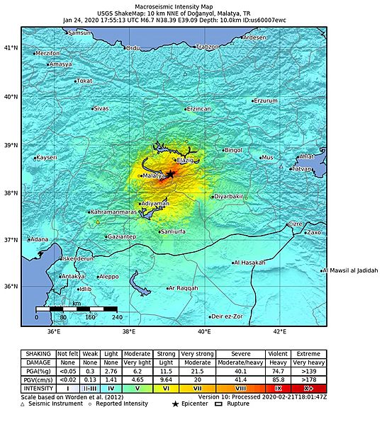 2020-01-24 Doganyol, Turkey M6.7 earthquake shakemap (USGS)