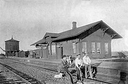 Atchison, Topeka & Santa Fe Railway Company depot at Englewood, Kansas (1896).jpg