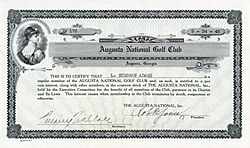 Archivo:Augusta National Golf Club signed by Bobby Jones 1945