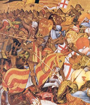 Archivo:Batalla del Puig, San Jorge y Jaime I de Aragón