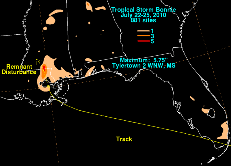 Bonnie 2010 rainfall