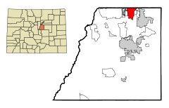 Douglas County Colorado Incorporated and Unincorporated areas Meridian Highlighted.svg