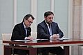 El President Mas acompanyat d'Oriol Junqueras aquest matí al Parlament